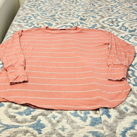 NWOT Summer 10 sweater, pink with white stripes. Size M. - Picture 1 of 3